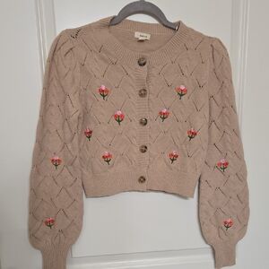 Debut Beige Cardigan with Floral Embroidery